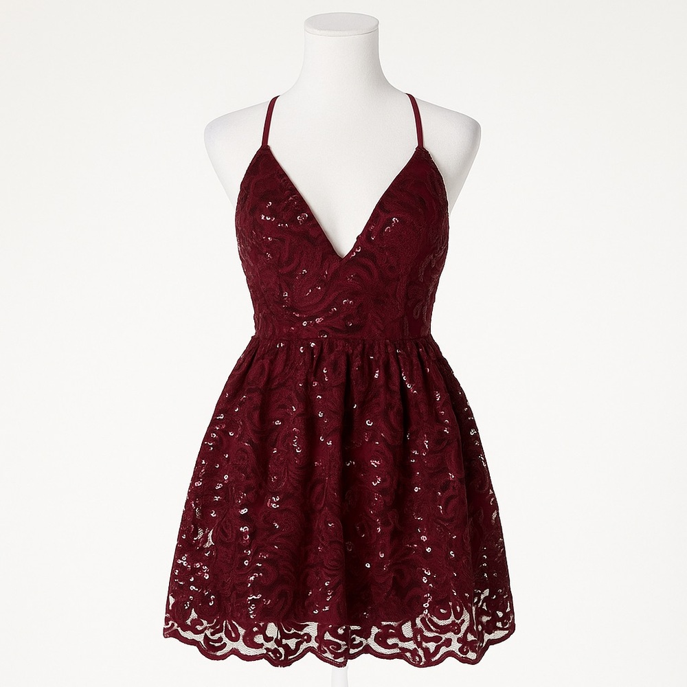 Lulus Sweetest Celebrations Wine Red Sequin Skater Mini Dress NWT Size Small